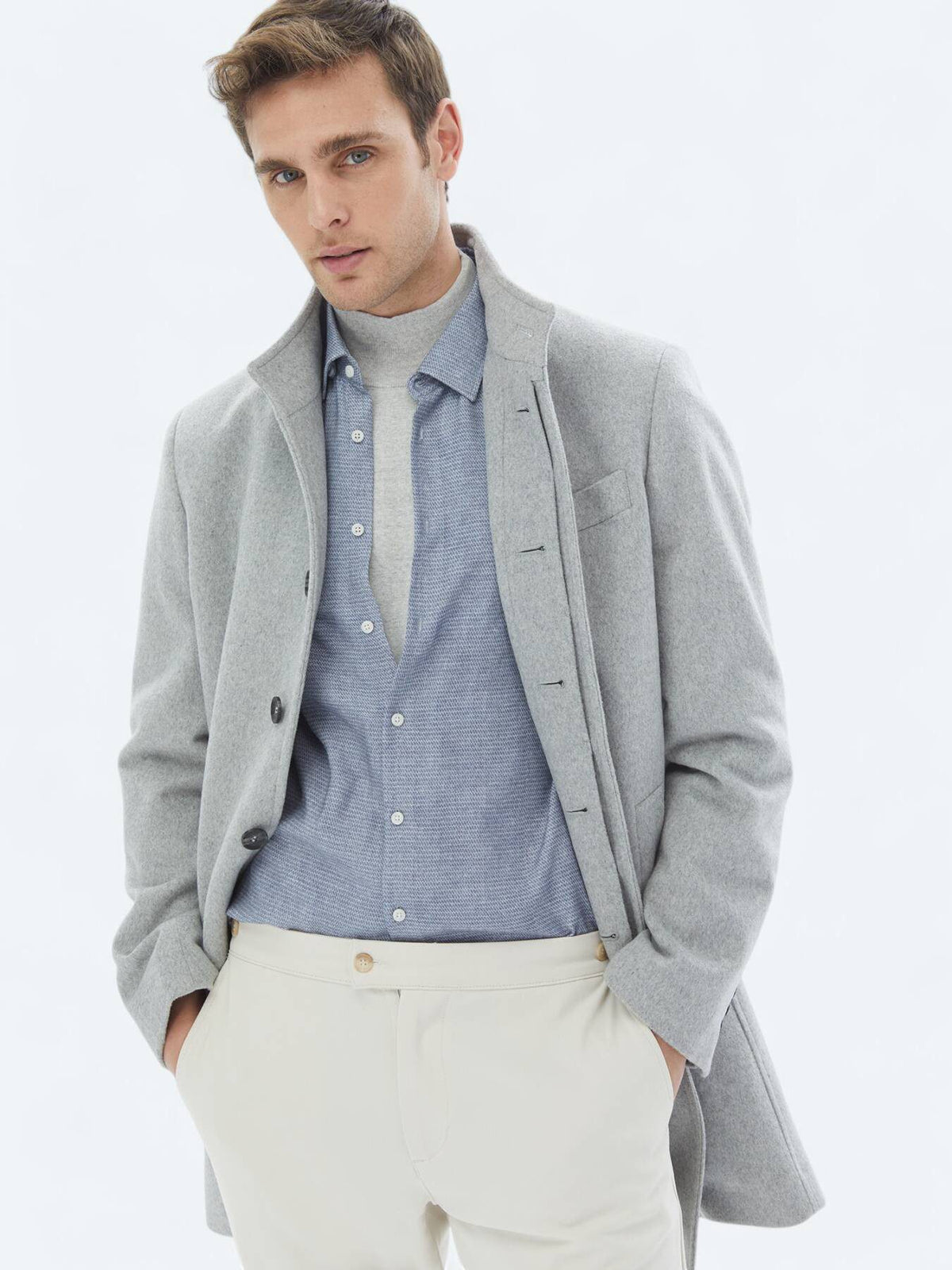 Grau Regular Fit Rollkragenmantel