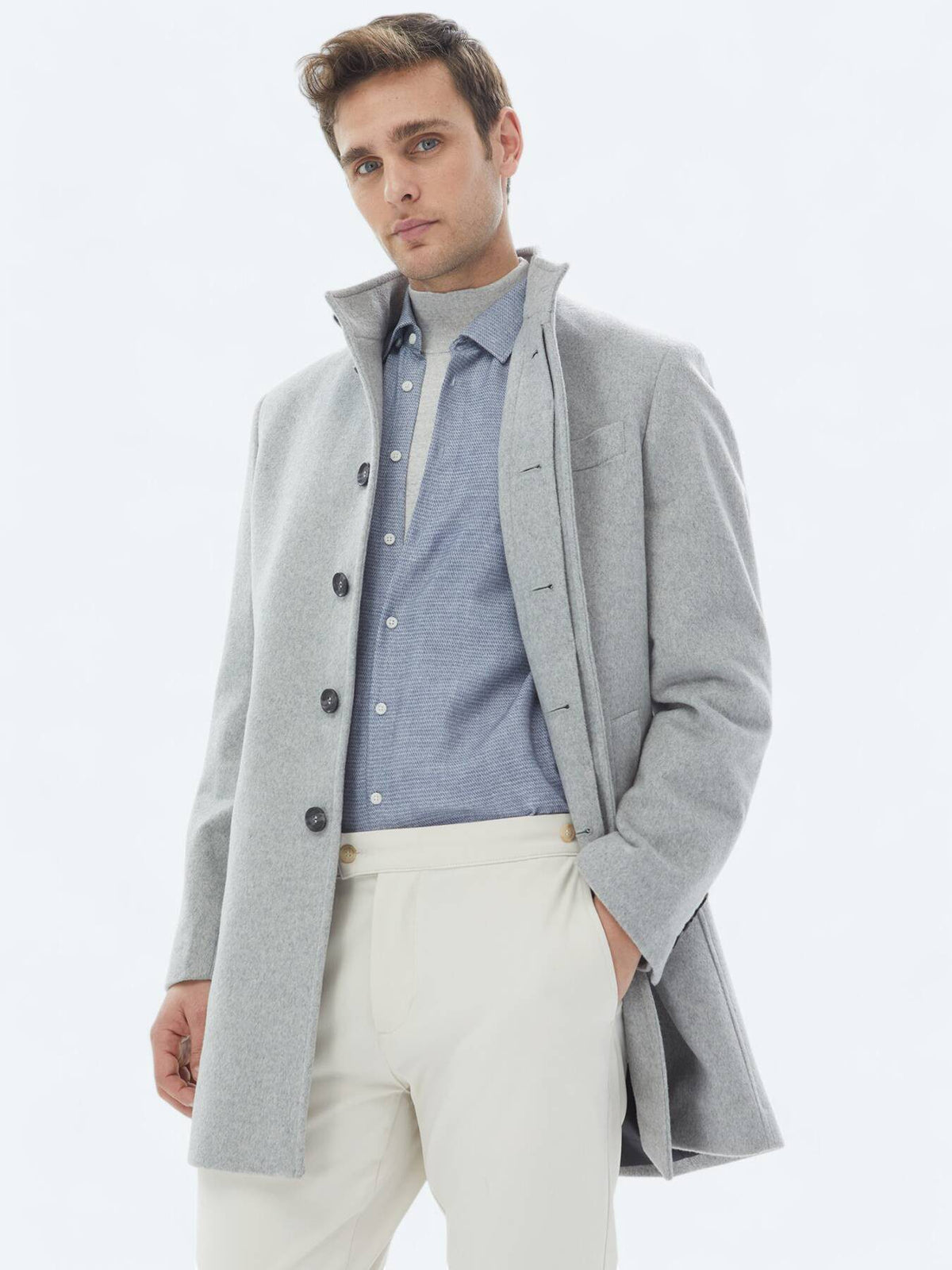 Grau Regular Fit Rollkragenmantel