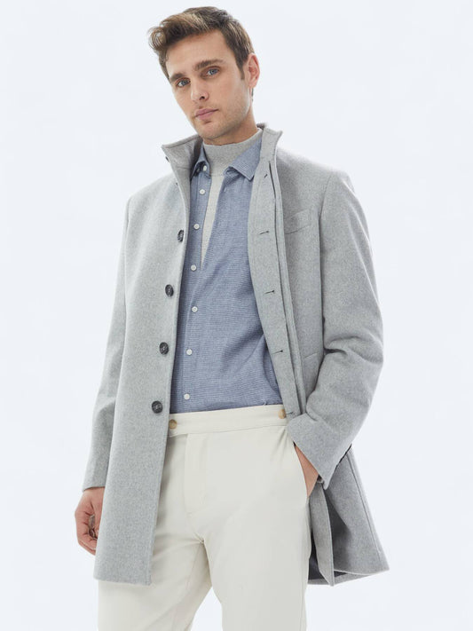 Grau Regular Fit Rollkragenmantel