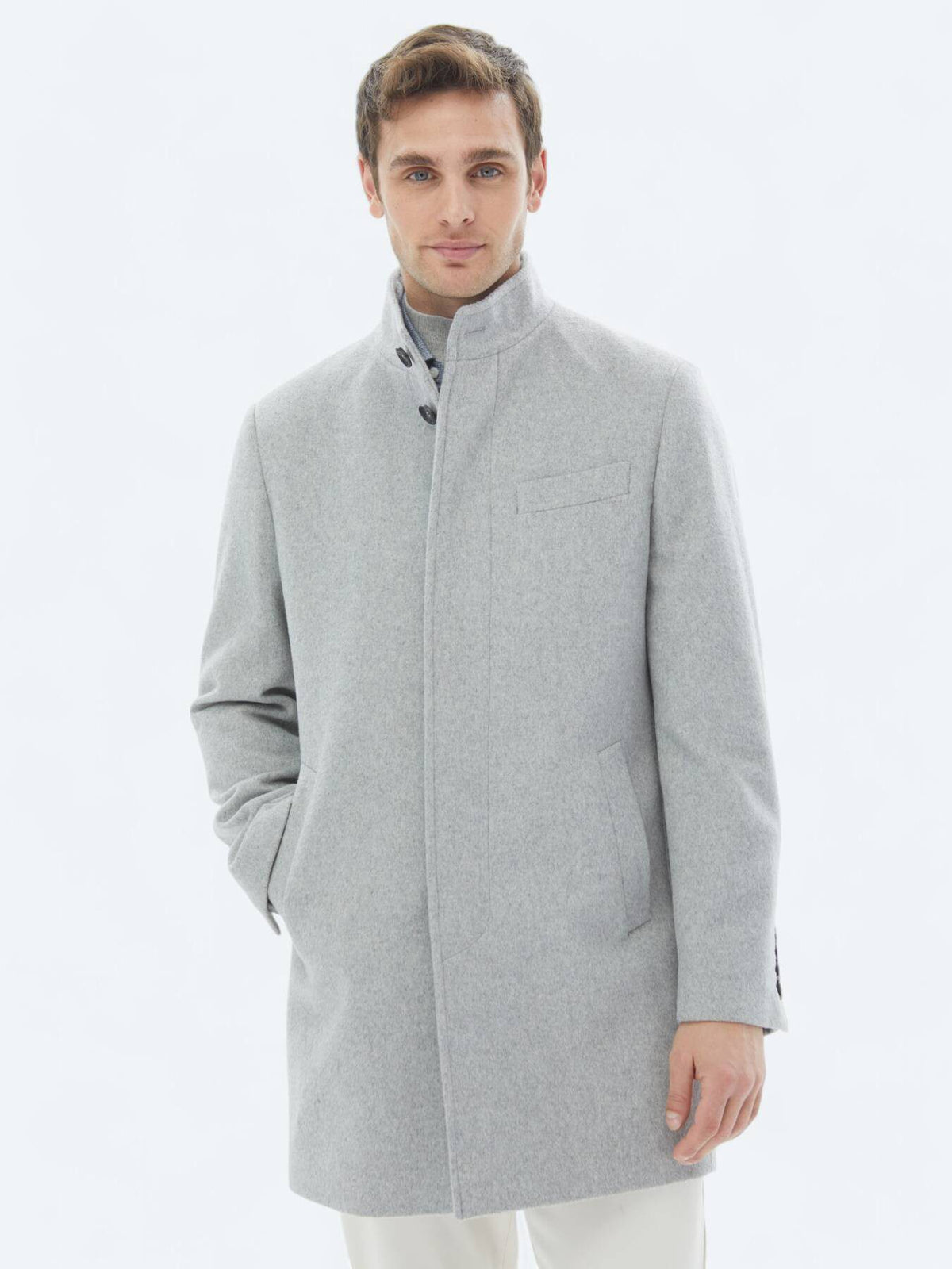 Grau Regular Fit Rollkragenmantel