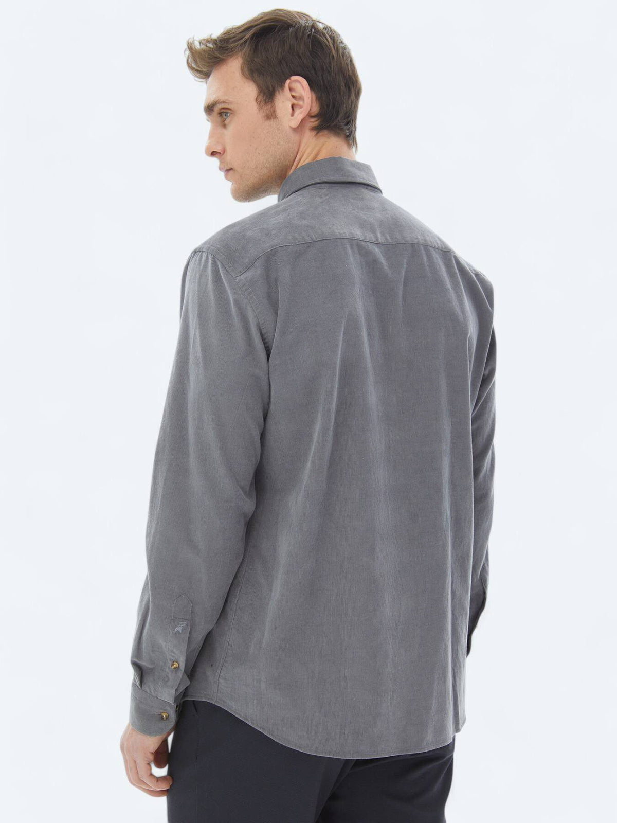 Grau Geripptes Freizeit Baumwollshirt