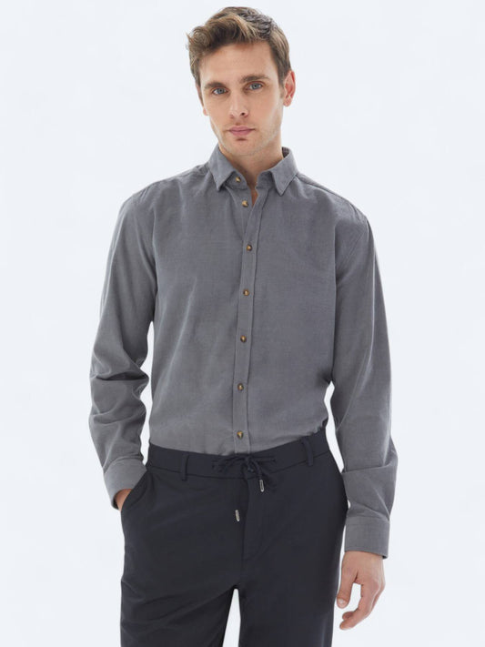 Grau Geripptes Freizeit Baumwollshirt