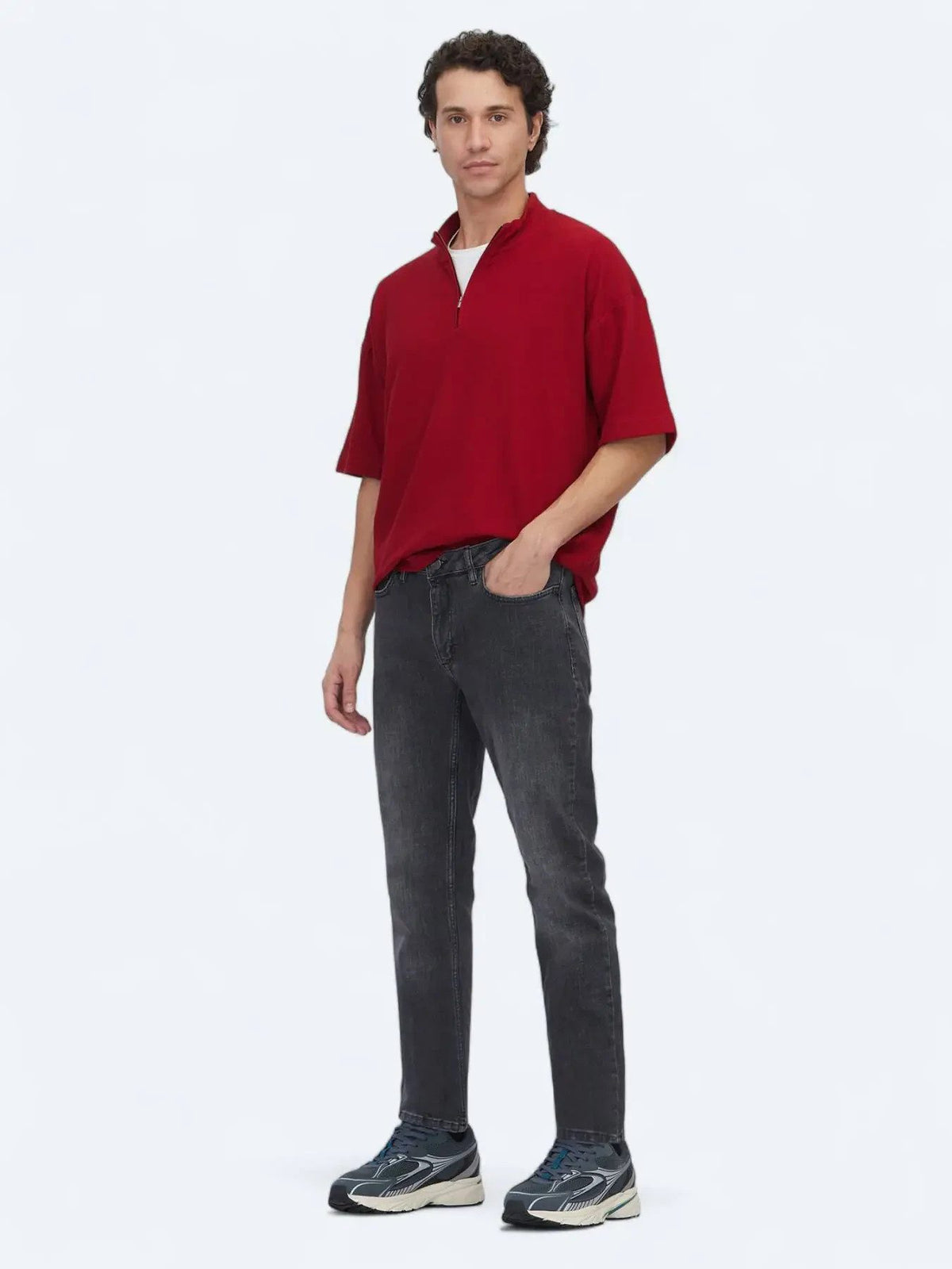 Grau Slim Fit Denim Baumwollhose