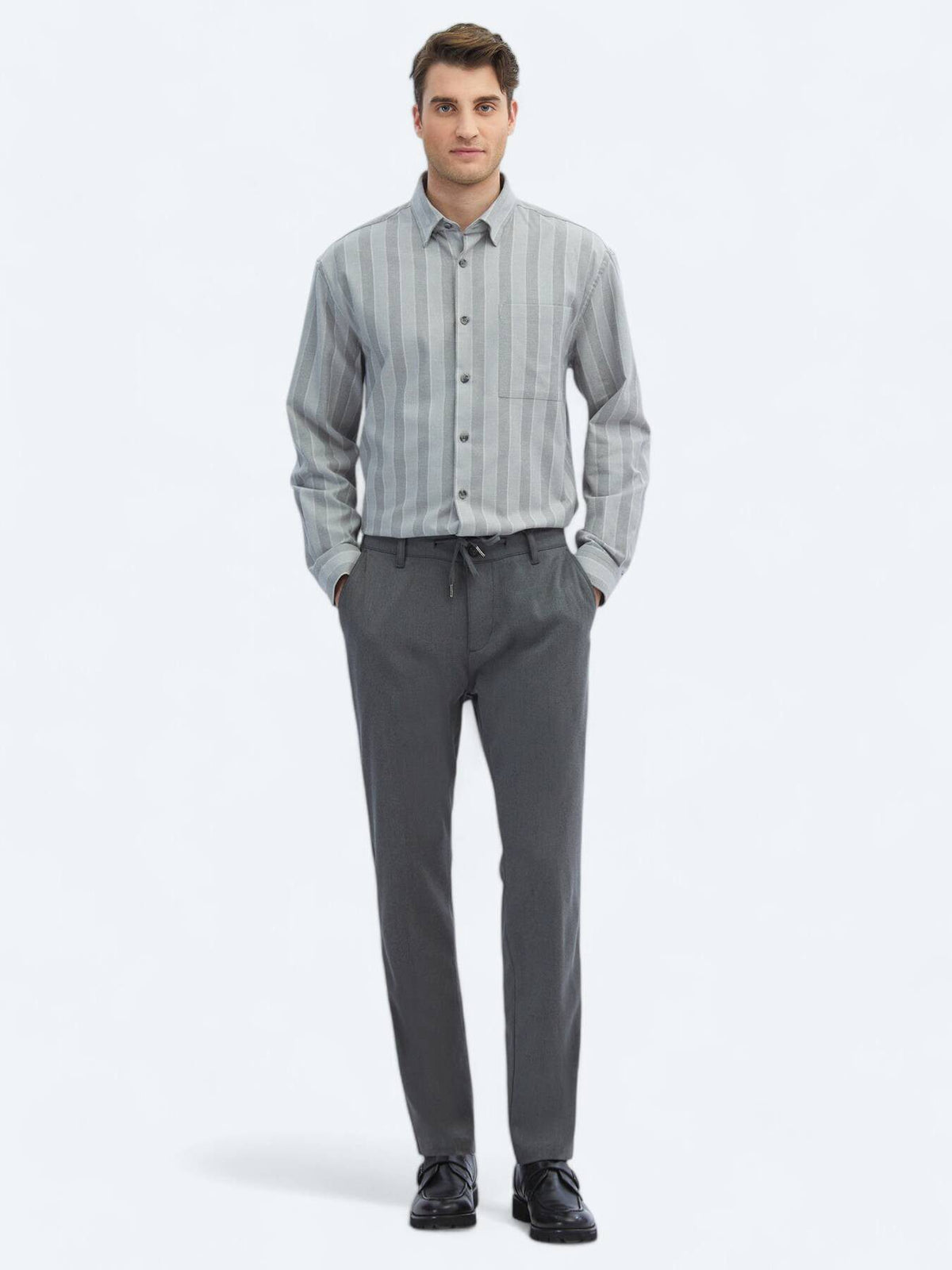 Grau Gestreiftes Oversized Baumwollhemd