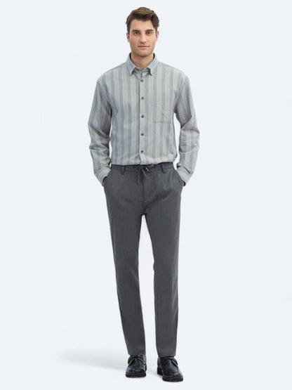 Grau Gestreiftes Oversized Baumwollhemd