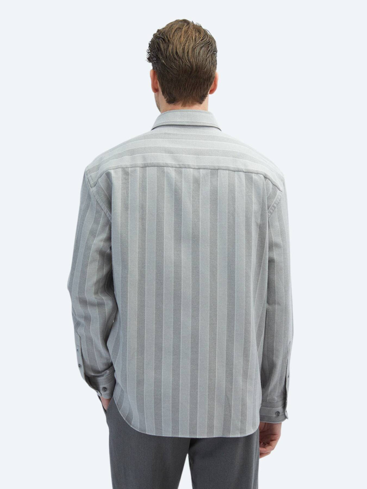 Grau Gestreiftes Oversized Baumwollhemd