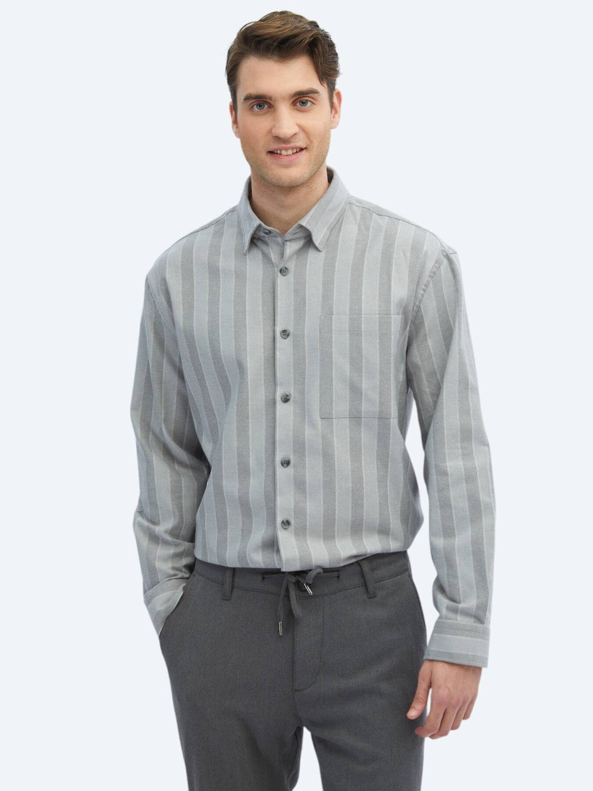 Grau Gestreiftes Oversized Baumwollhemd