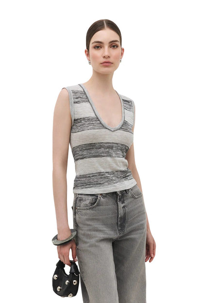 Grau Gestreiftes V-Ausschnitt Top
