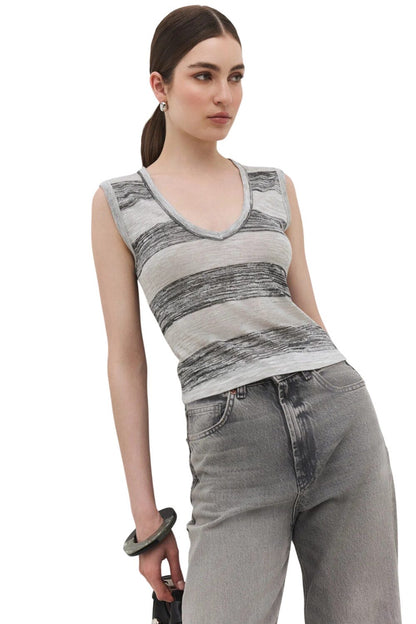 Grau Gestreiftes V-Ausschnitt Top