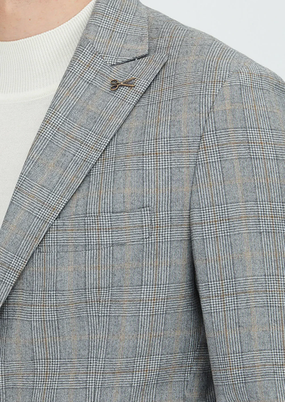 Grauer karierter, schmal geschnittener Anzug aus Wollmischung (Zeroweight).