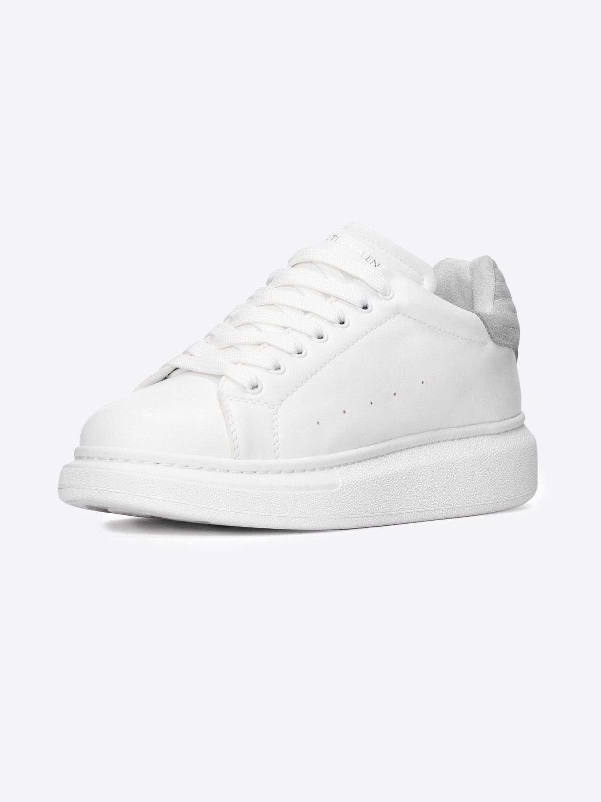 Graue Wildlederschuhe von V-Harmony mit weißem Absatzdetail