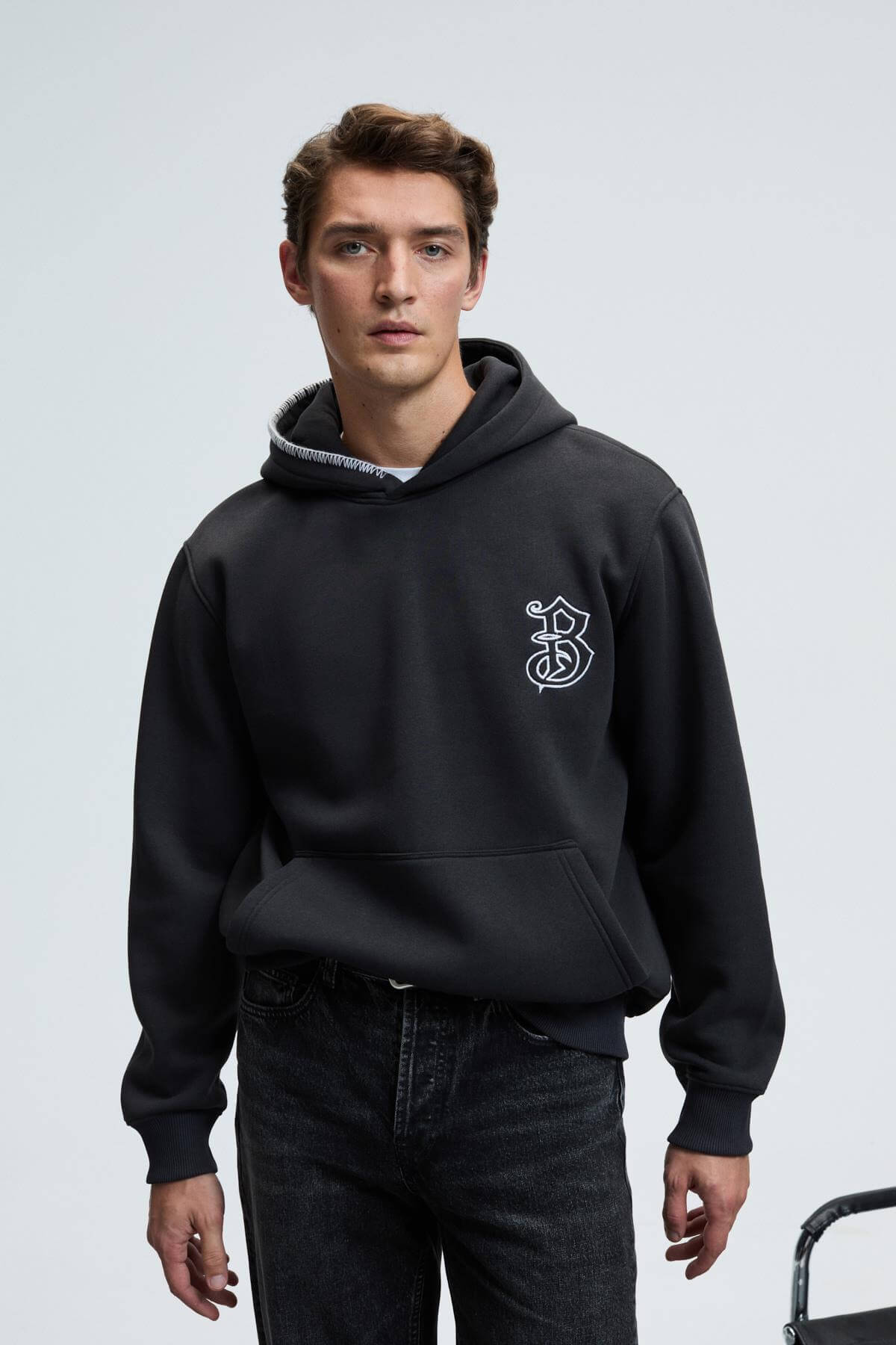 GRIMELANGE Herren Kapuzen-Sweatshirt Stickerei Anthrazit