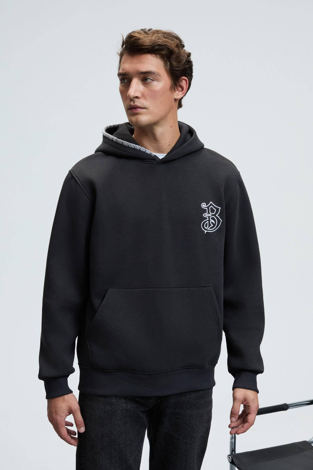 GRIMELANGE Herren Kapuzen-Sweatshirt Stickerei Anthrazit