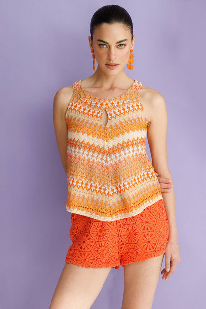 Neckholderbluse mit Ethno-Muster