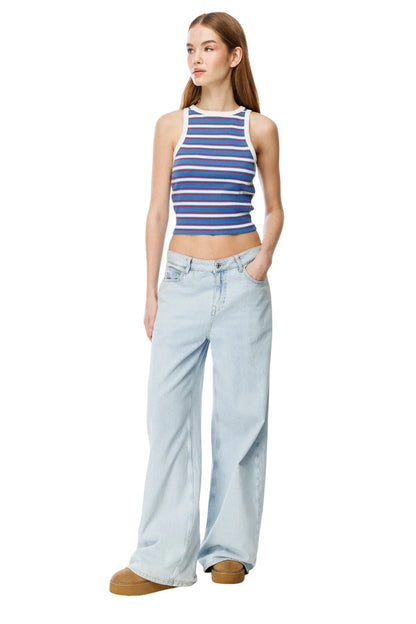 Gestreiftes Halterneck Crop Bodysuit