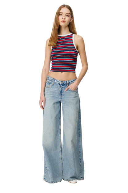 Gestreiftes Halterneck Crop Bodysuit