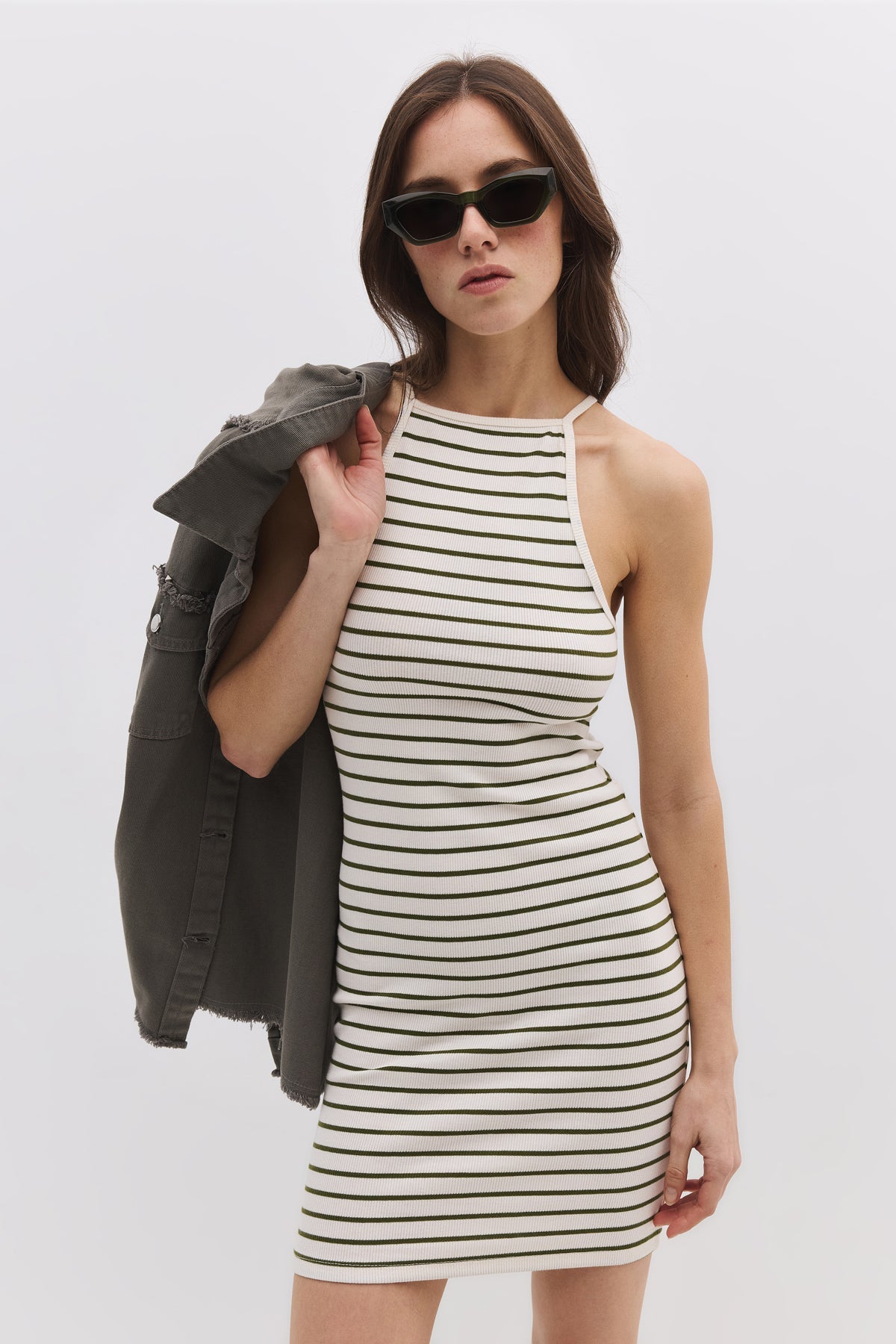 Neckholder-Minikleid mit Streifen