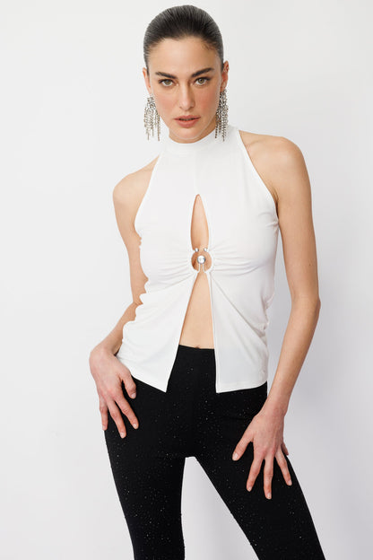 Neckholderbluse mit V-Ausschnitt