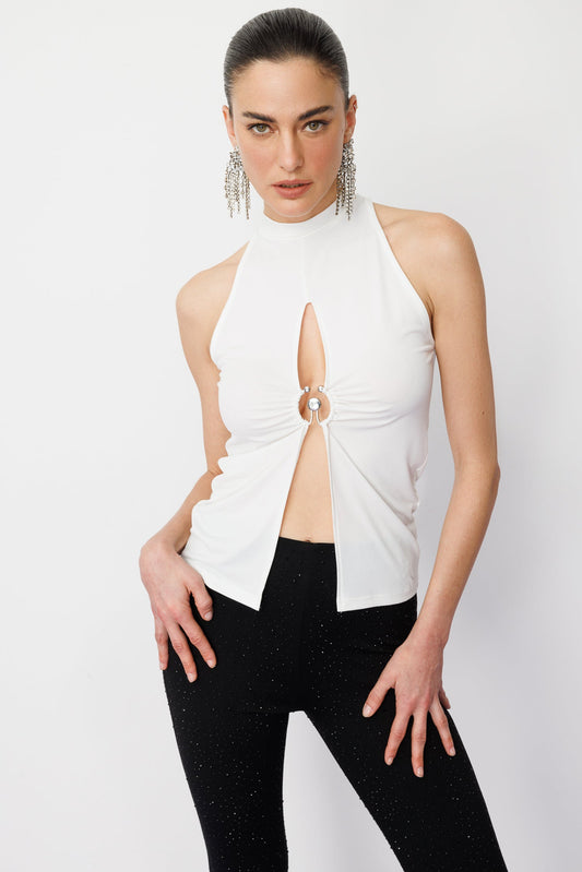 Neckholderbluse mit V-Ausschnitt
