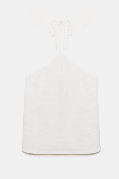 Paillettenbluse mit Neckholder-Ausschnitt