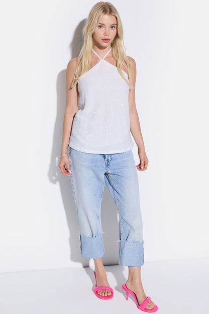 Paillettenbluse mit Neckholder-Ausschnitt
