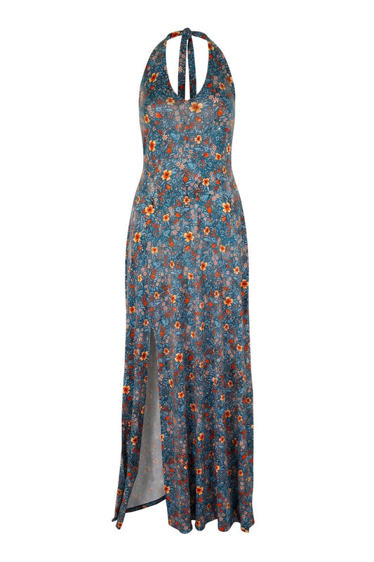 Halter Neck Split Maxi Kleid