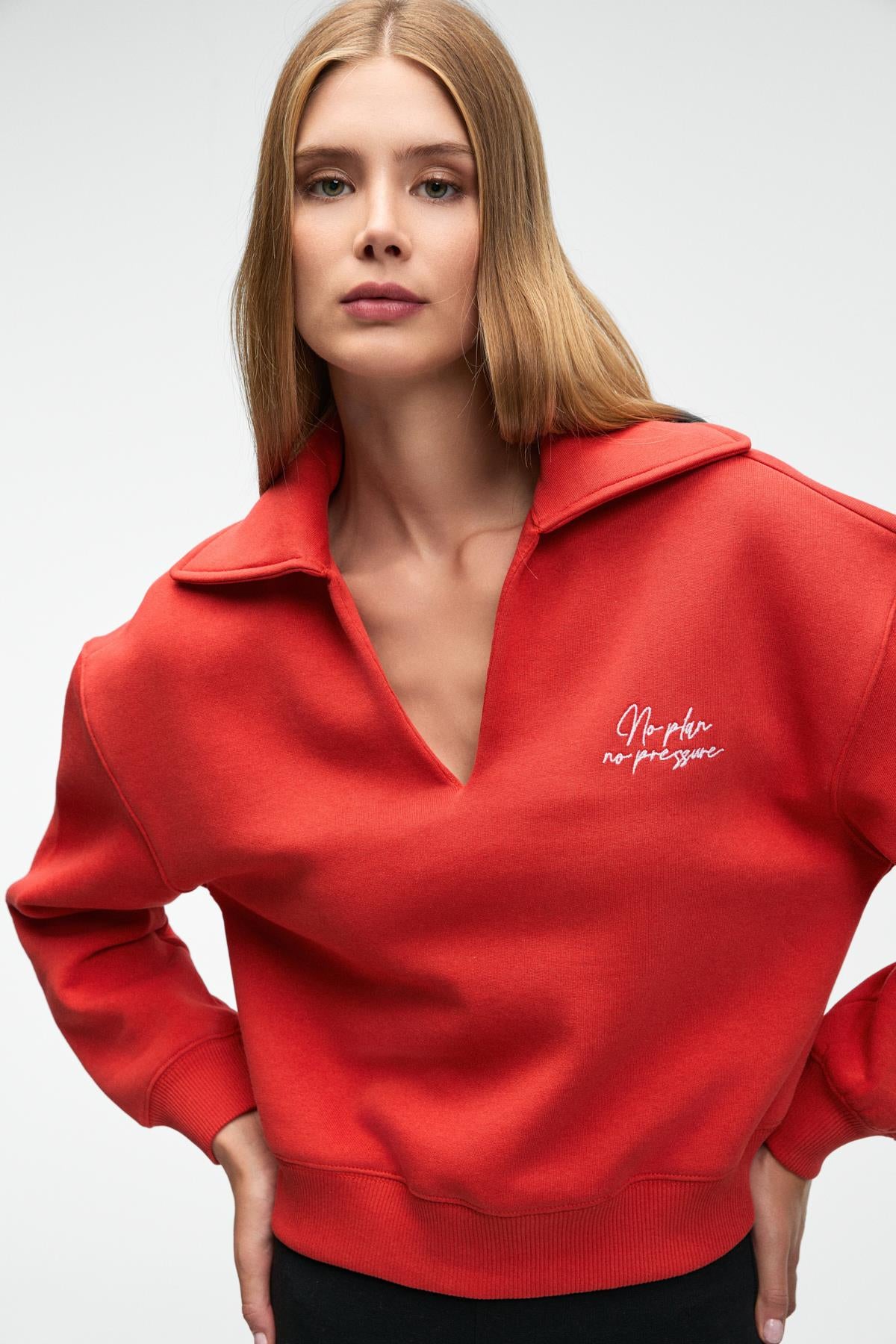 GRIMELANGE HANEL Damen V-Ausschnitt Sweatshirt Rot