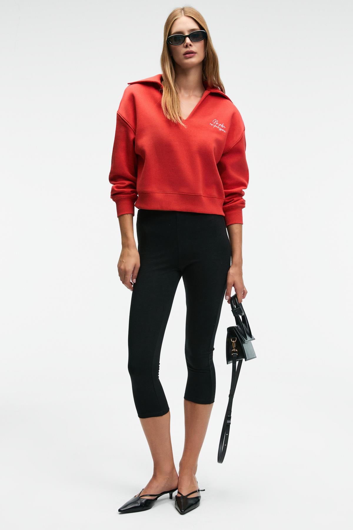 GRIMELANGE HANEL Damen V-Ausschnitt Sweatshirt Rot