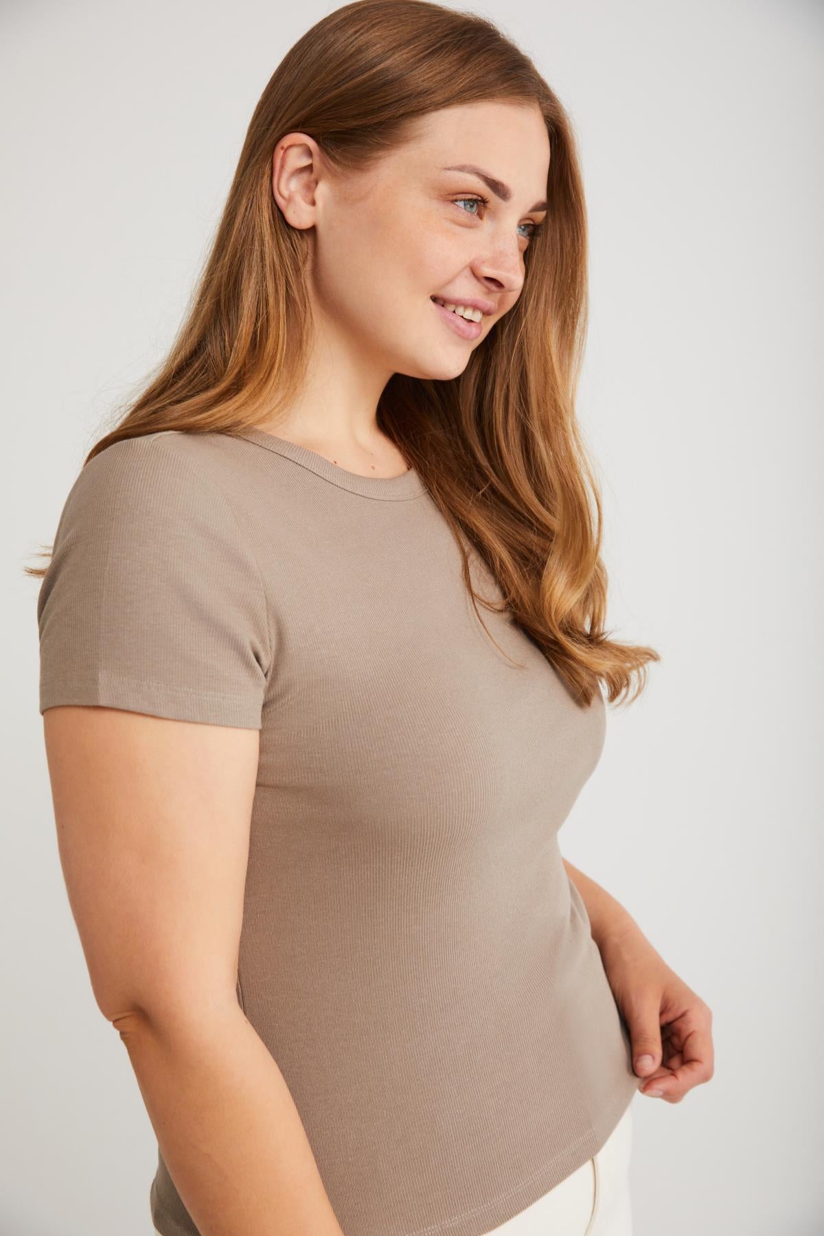 ETHIQUET Hanny Frottee T-Shirt Große Größen Taupe