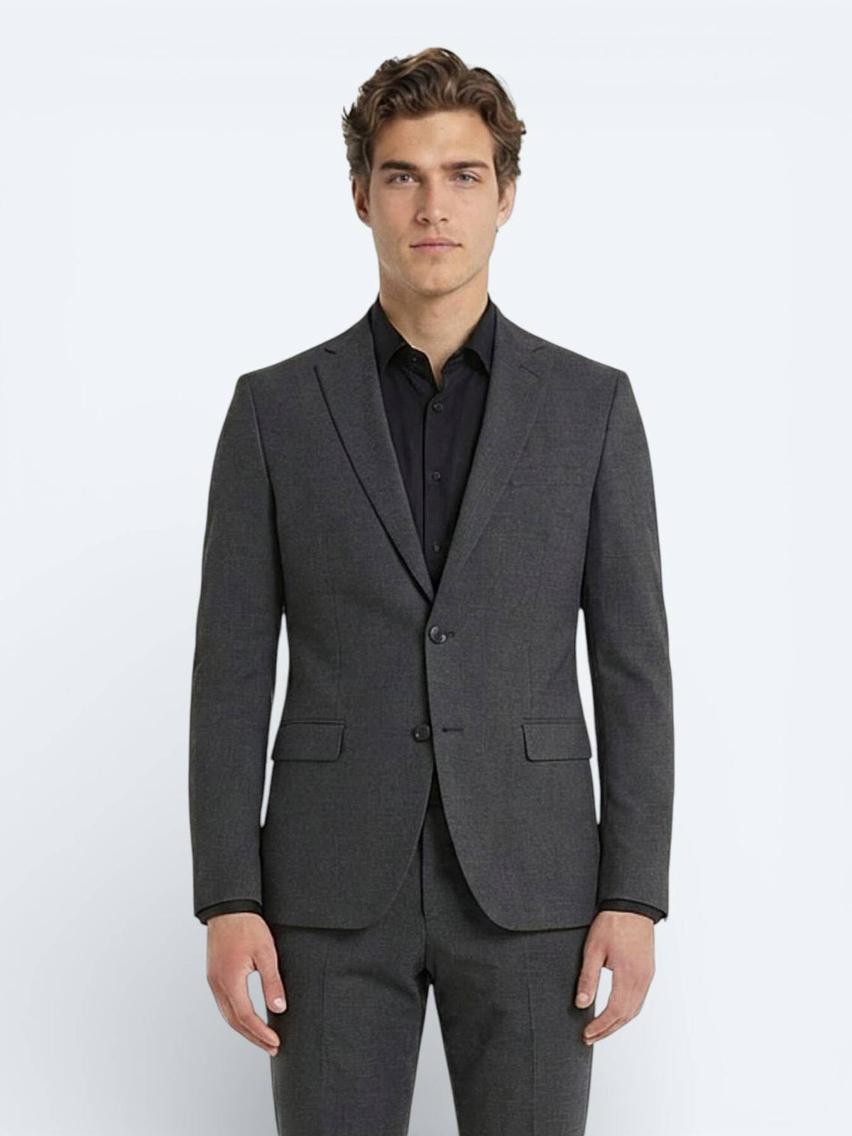 Schwarzer Wollmischanzug Regular Fit