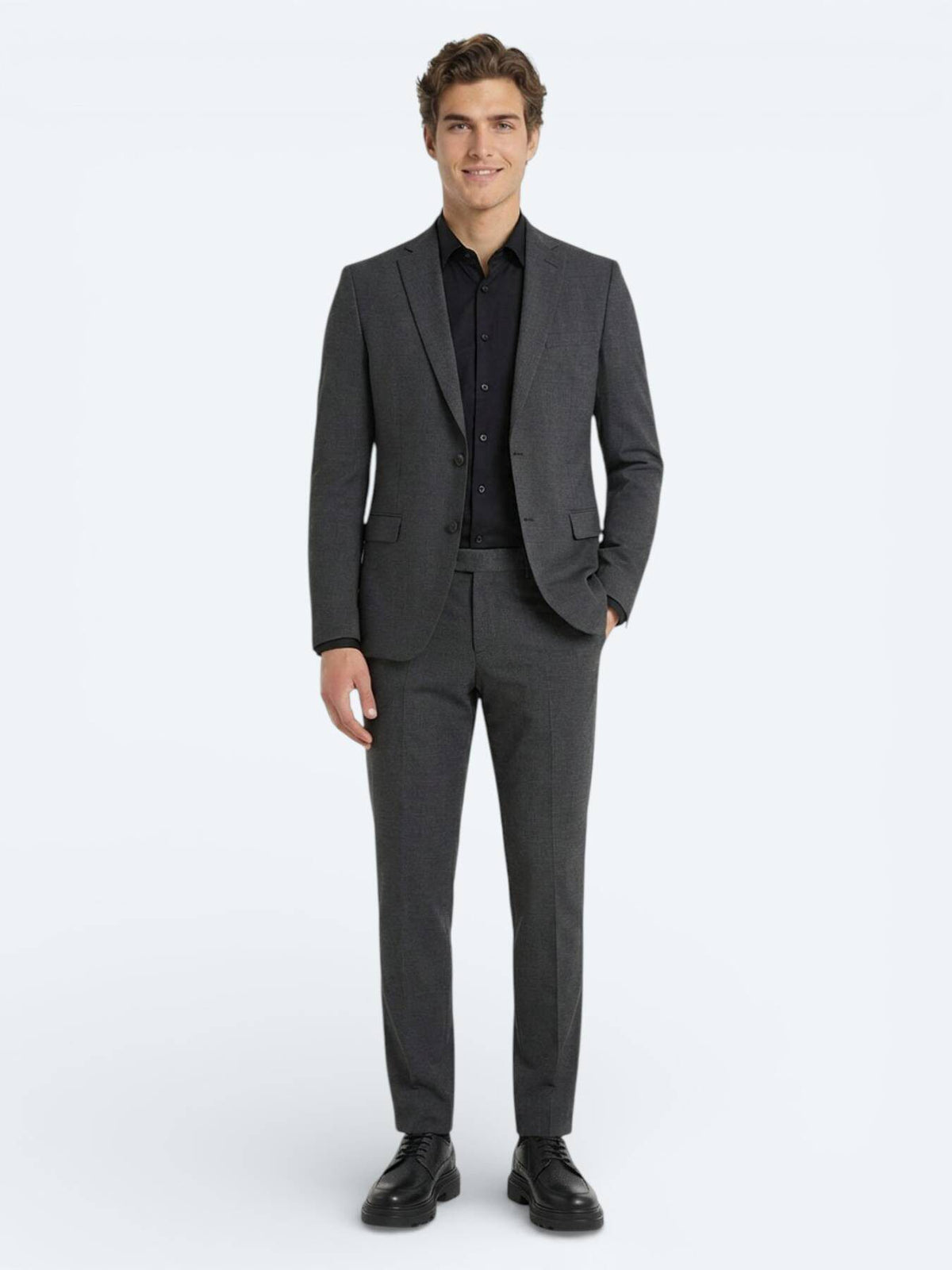 Schwarzer Wollmischanzug Regular Fit