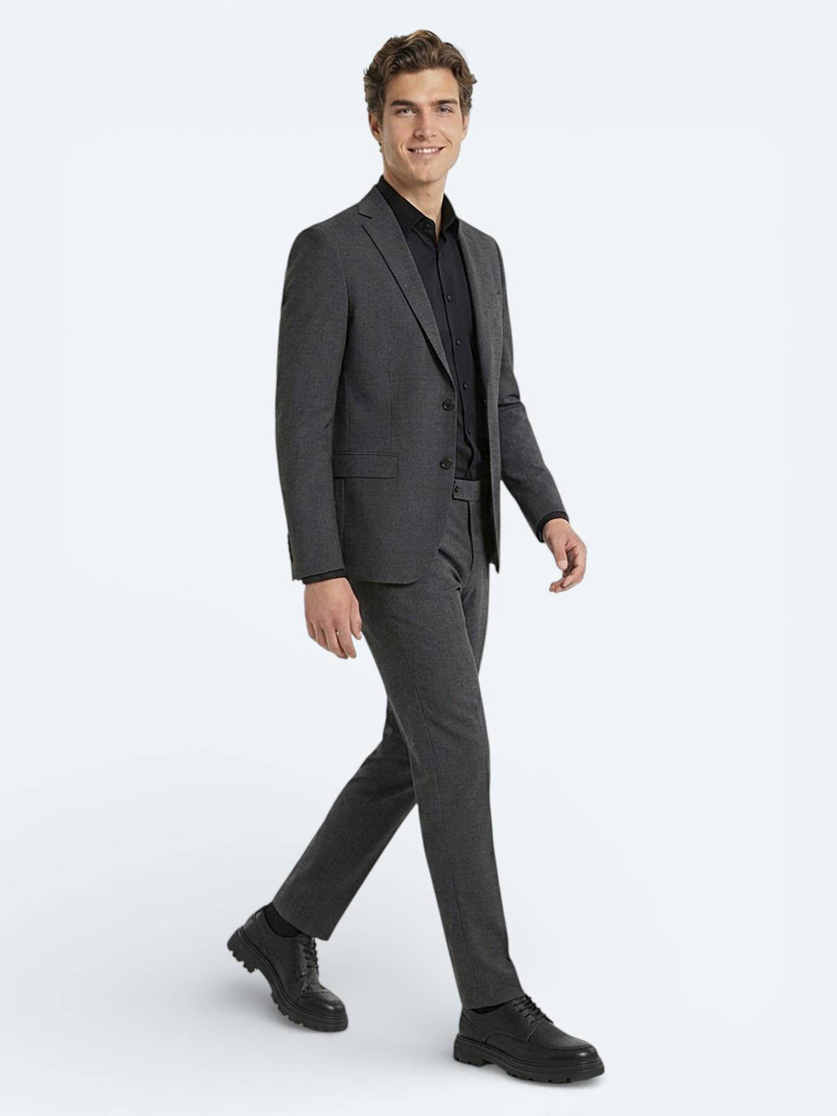 Schwarzer Wollmischanzug Regular Fit