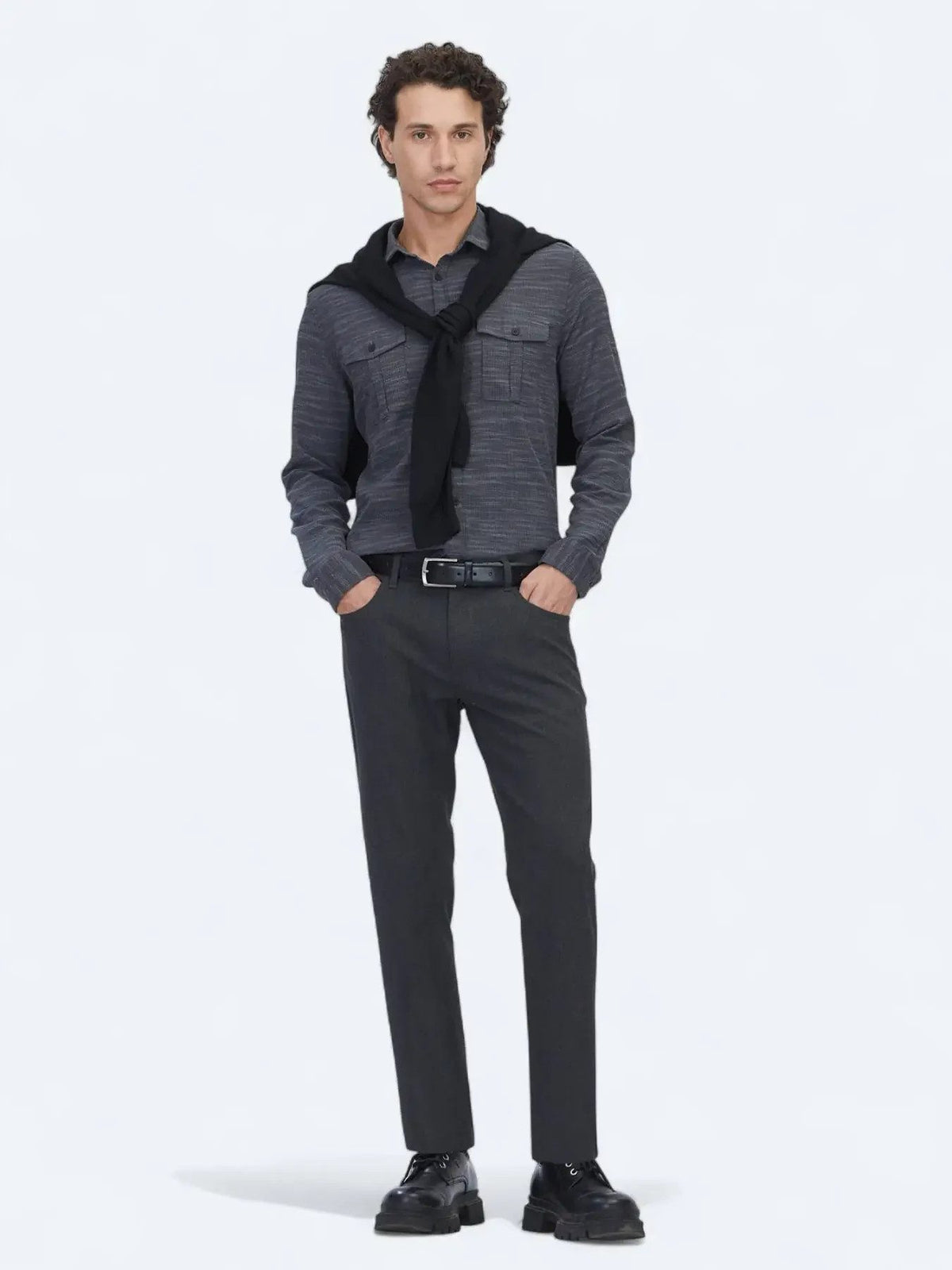 Kohlenstoff Regular Fit Casual Baumwollhemd
