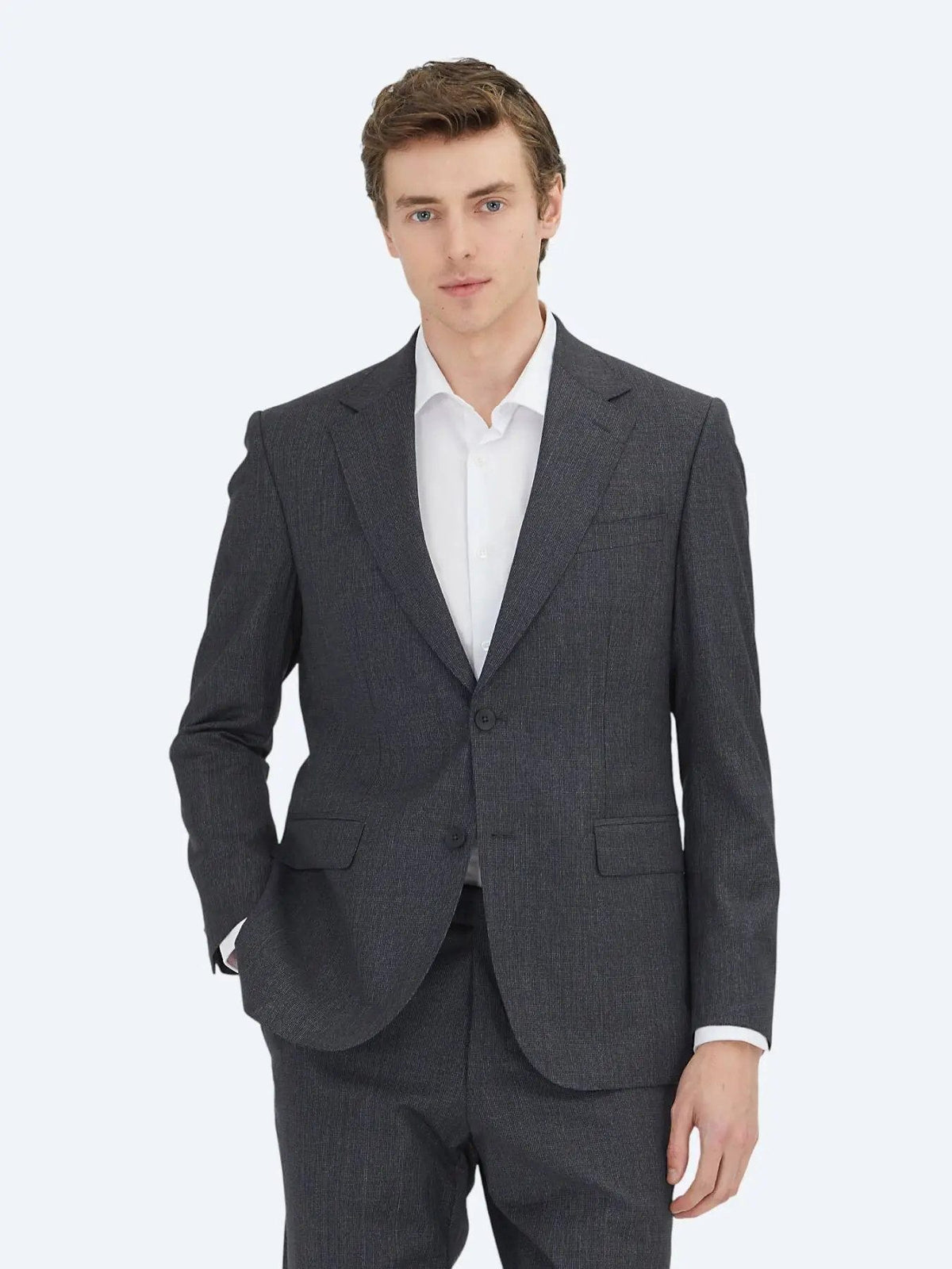 Hartkohle Gestreifter Modern Fit Wollanzug