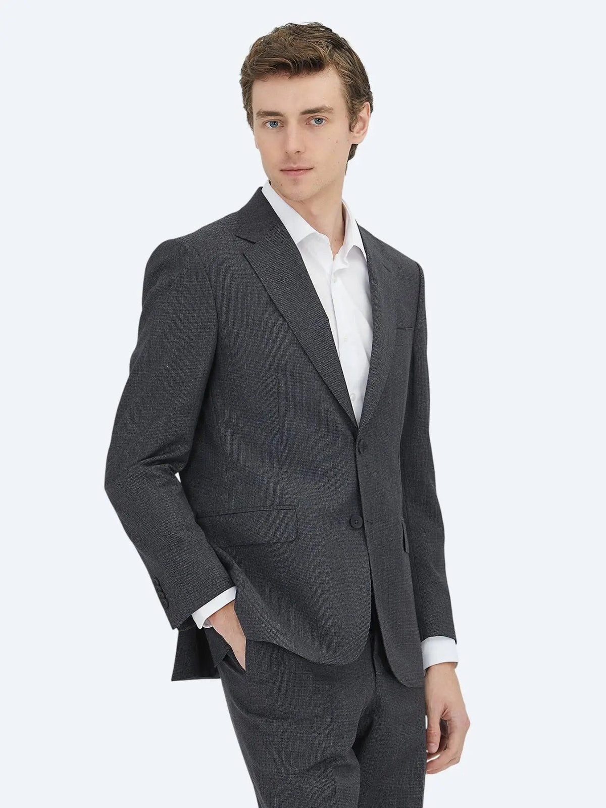Hartkohle Gestreifter Modern Fit Wollanzug