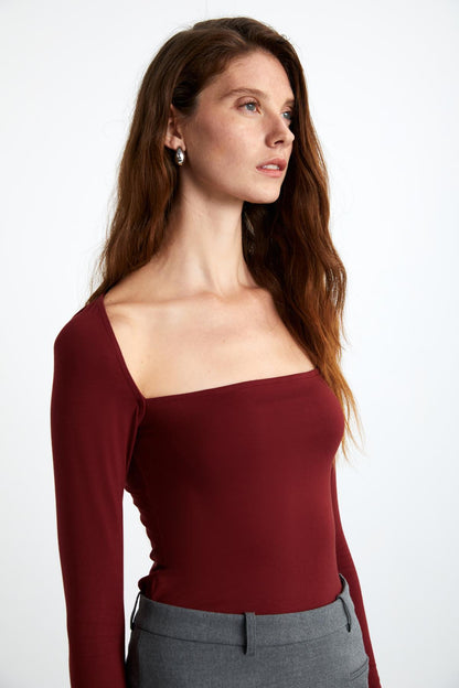HILLARY Damen Viskose Carré-Ausschnitt Bluse