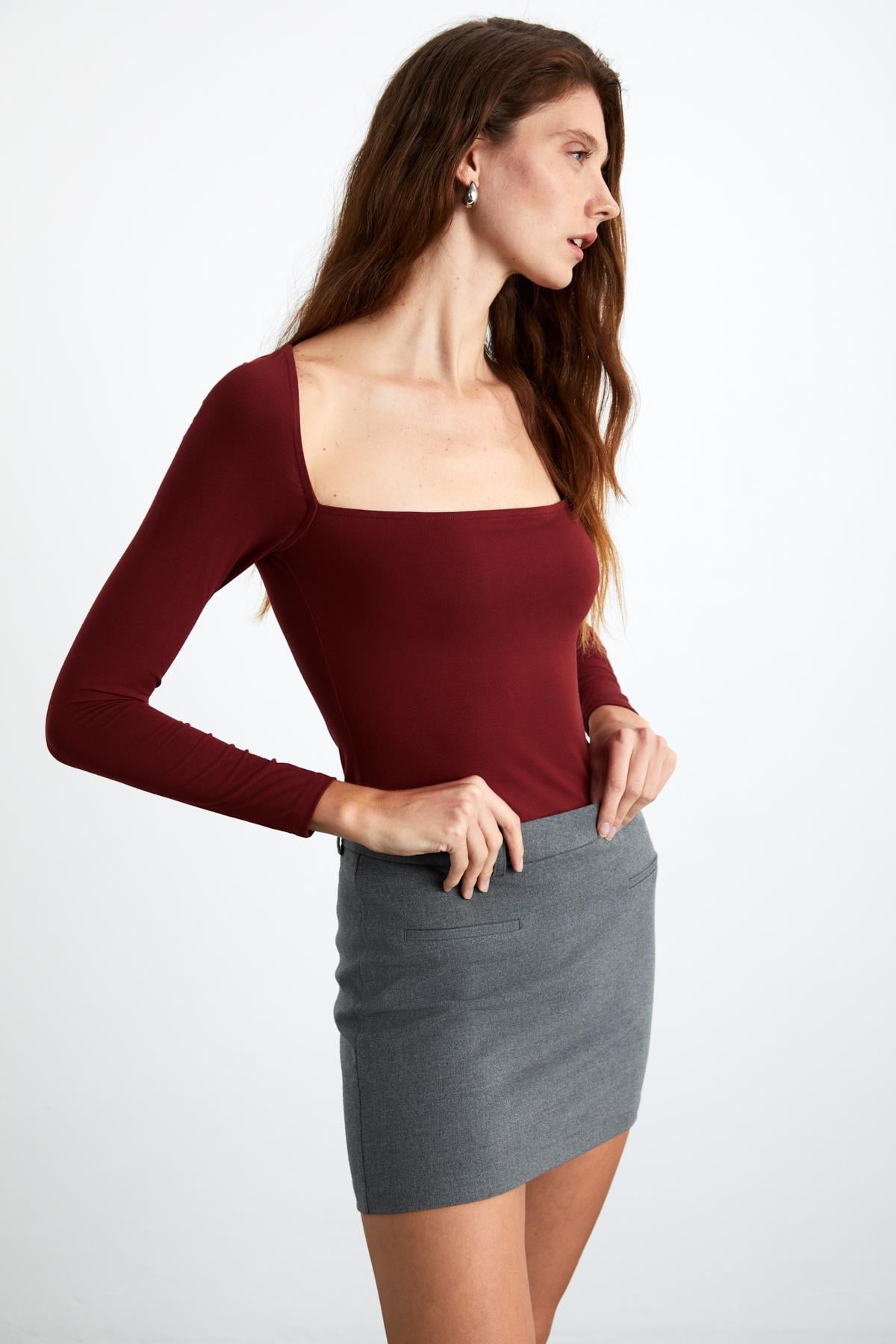 HILLARY Damen Viskose Carré-Ausschnitt Bluse