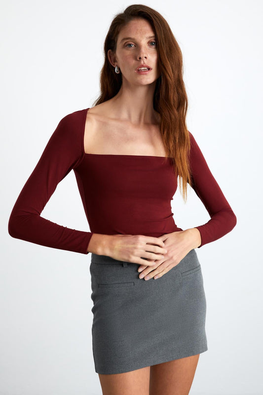 HILLARY Damen Viskose Carré-Ausschnitt Bluse