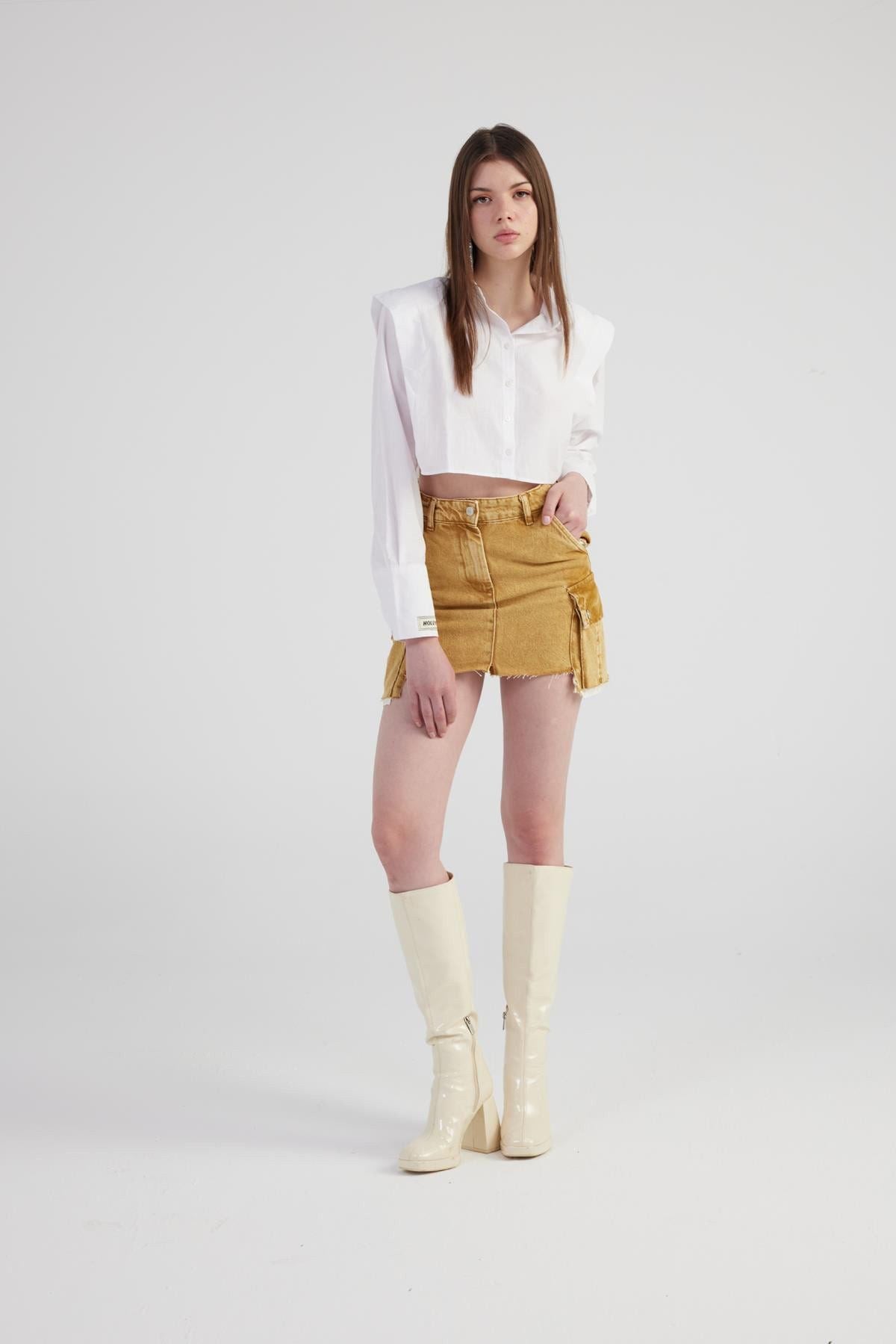 Marmorprint Cargo Minirock Camel