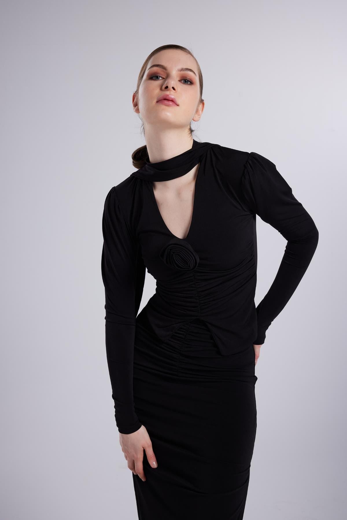 Bluse mit Schalkragen-Detail