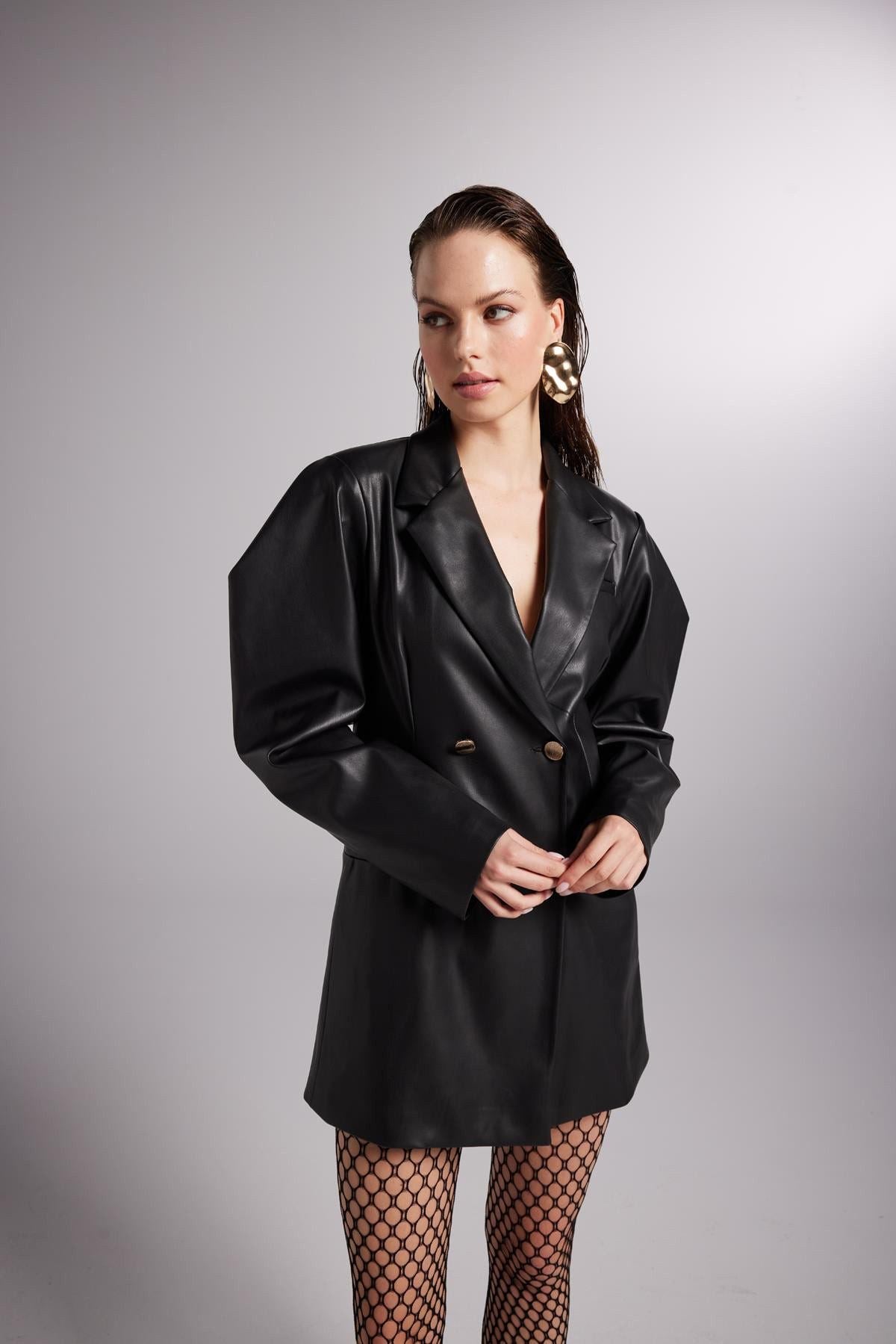 Oversized Vegane Lederjacke