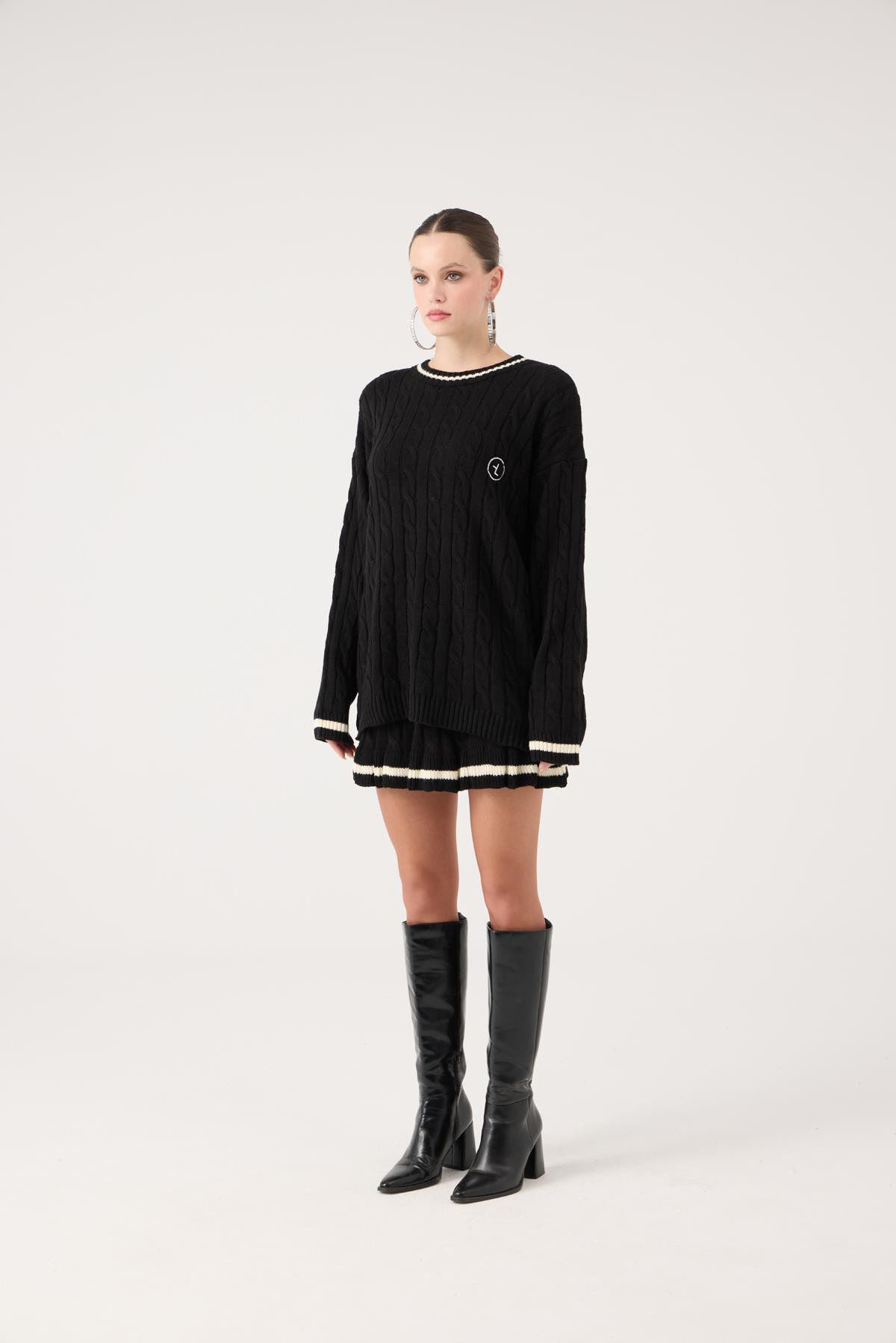 Logo Strickmuster Oversized Pullover