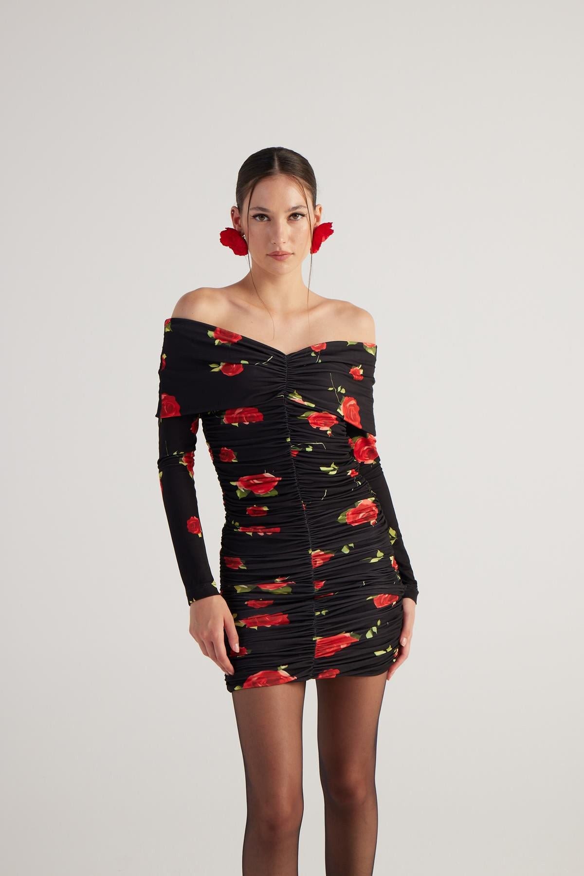 Blumen Mini-Kleid mit Drapierung