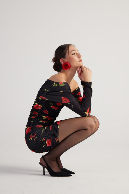 Blumen Mini-Kleid mit Drapierung