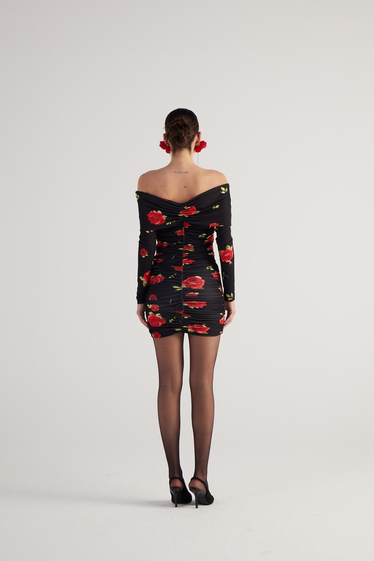 Blumen Mini-Kleid mit Drapierung