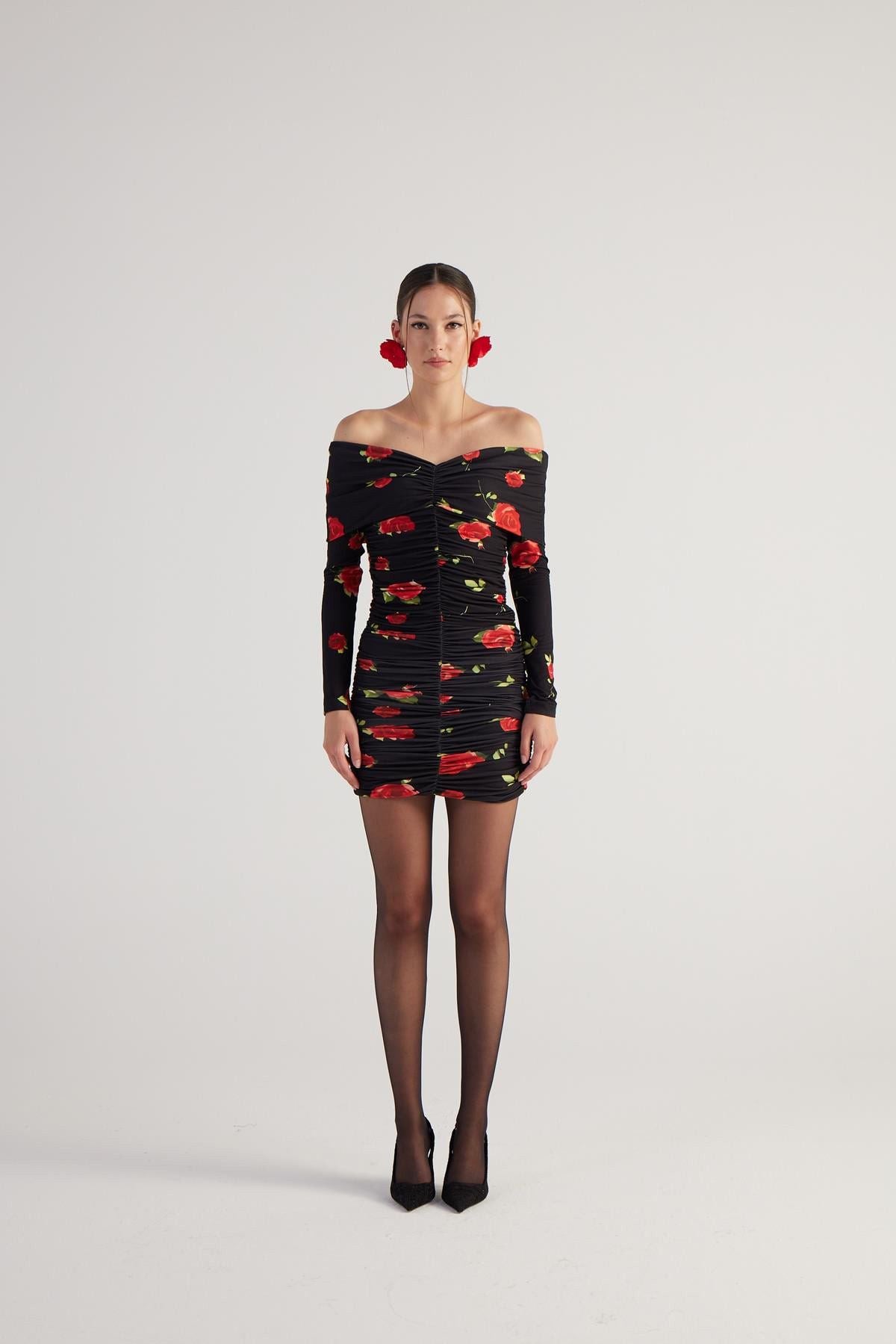 Blumen Mini-Kleid mit Drapierung