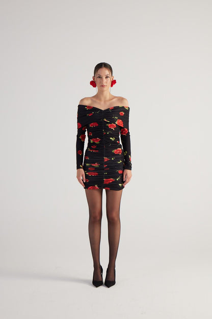 Blumen Mini-Kleid mit Drapierung