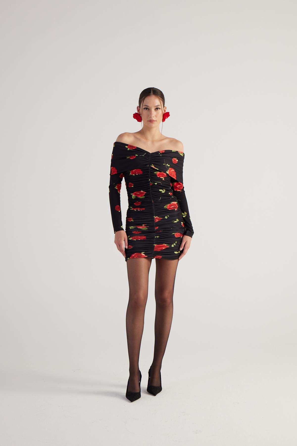 Blumen Mini-Kleid mit Drapierung