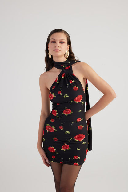 Minikleid mit Rosenmuster