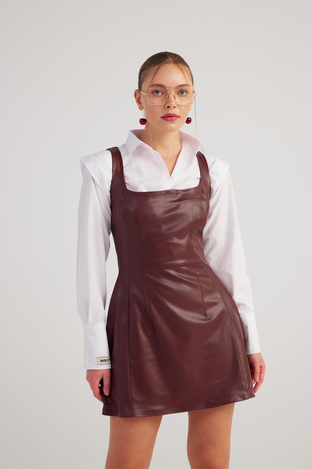 Eckiger Ausschnitt Velours Kleid Larissa